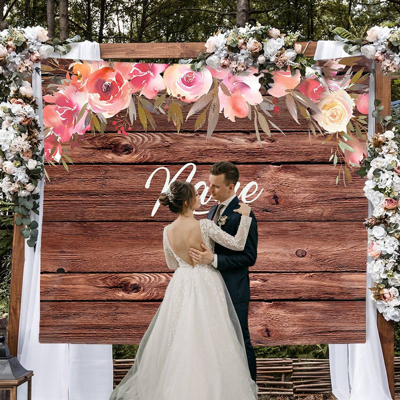 Lofaris Personalized Watercolor Floral Wood Wedding Backdrop