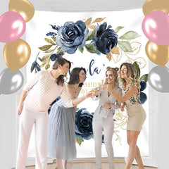 Lofaris Personalized Art Blue Flowers Baby Shower Backdrop