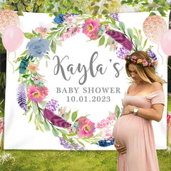 Lofaris Personalized Watercolor Flowers Baby Shower Backdrop Photography