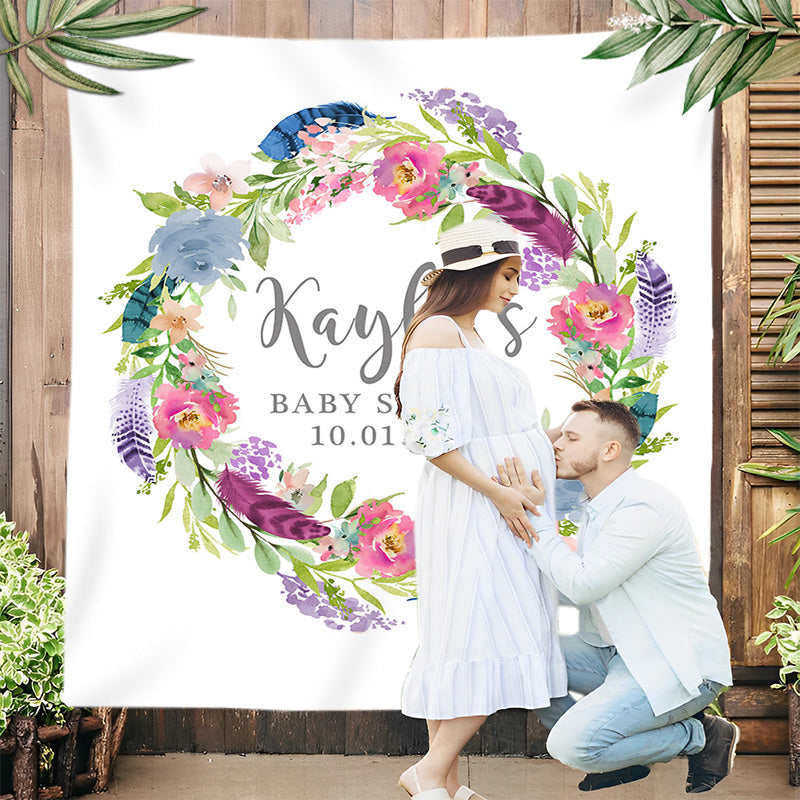 Lofaris Personalized Watercolor Flowers Baby Shower Backdrop