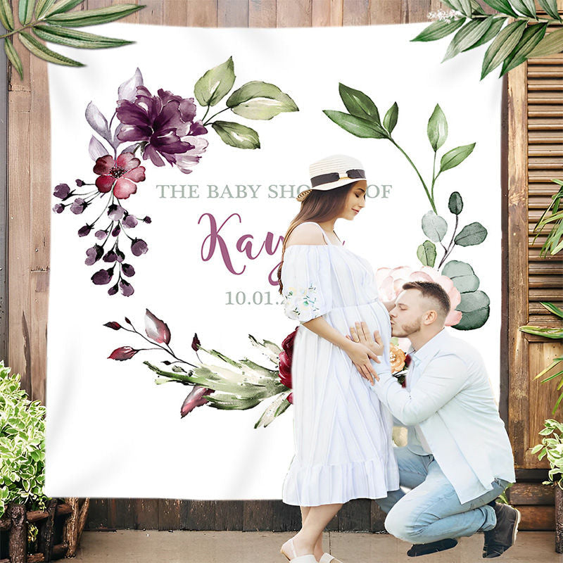 Lofaris Personalized Watercolor Flowers Boho Baby Shower Backdrop