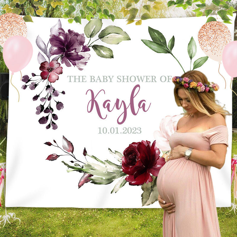 Lofaris Personalized Watercolor Flowers Boho Baby Shower Backdrop