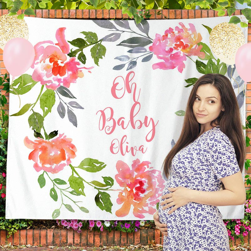 Lofaris Personalized Watercolor Flowers Oh Baby Shower Backdrop