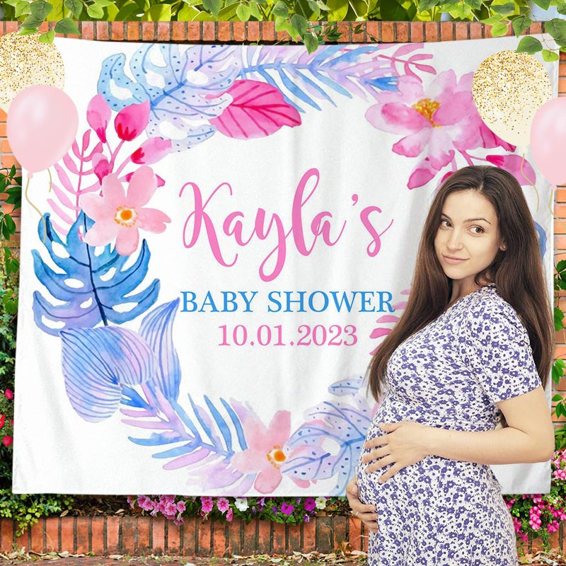 Lofaris Personalized Watercolor Tropical Flowers Baby Shower Backdrop