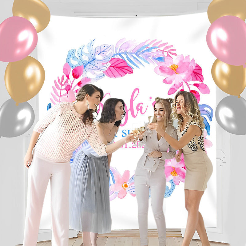 Lofaris Personalized Watercolor Tropical Flowers Baby Shower Backdrop
