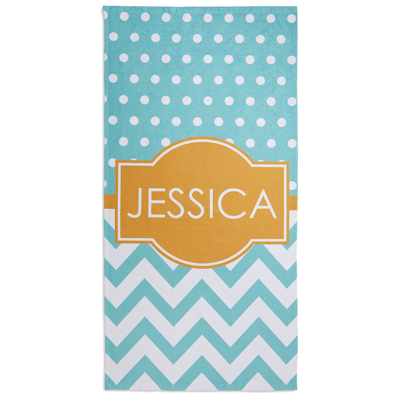 Lofaris Personalized Waves Preppy Chic Two-Tone Beach Towel