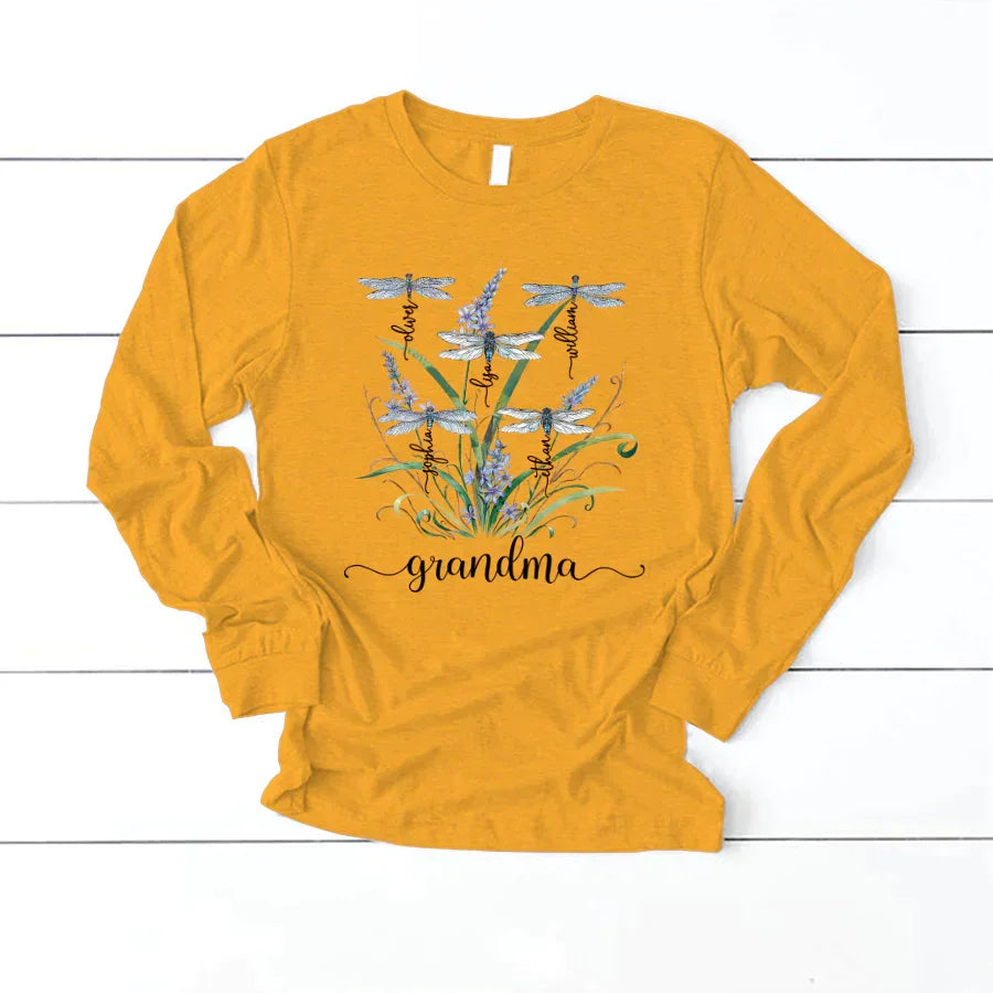 Lofaris Personalized Weeds Dragonfly Grandma Kids Longsleeve