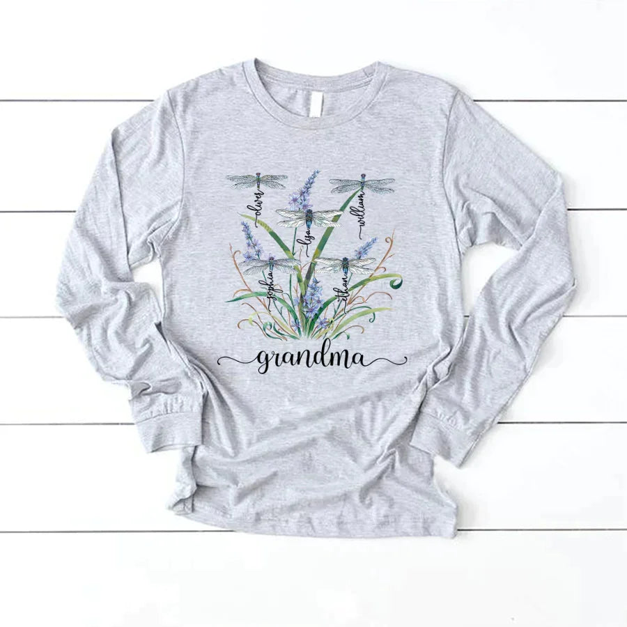 Lofaris Personalized Weeds Dragonfly Grandma Kids Longsleeve
