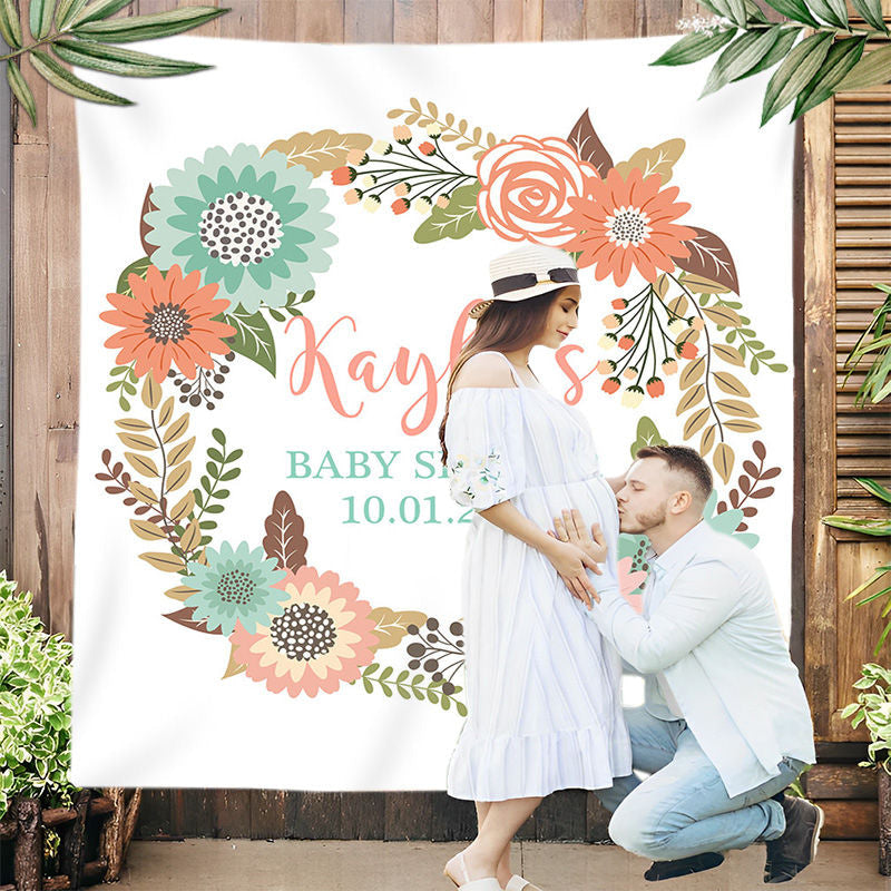 Lofaris Personalized Welcome Baby Boho Flower Shower Backdrop