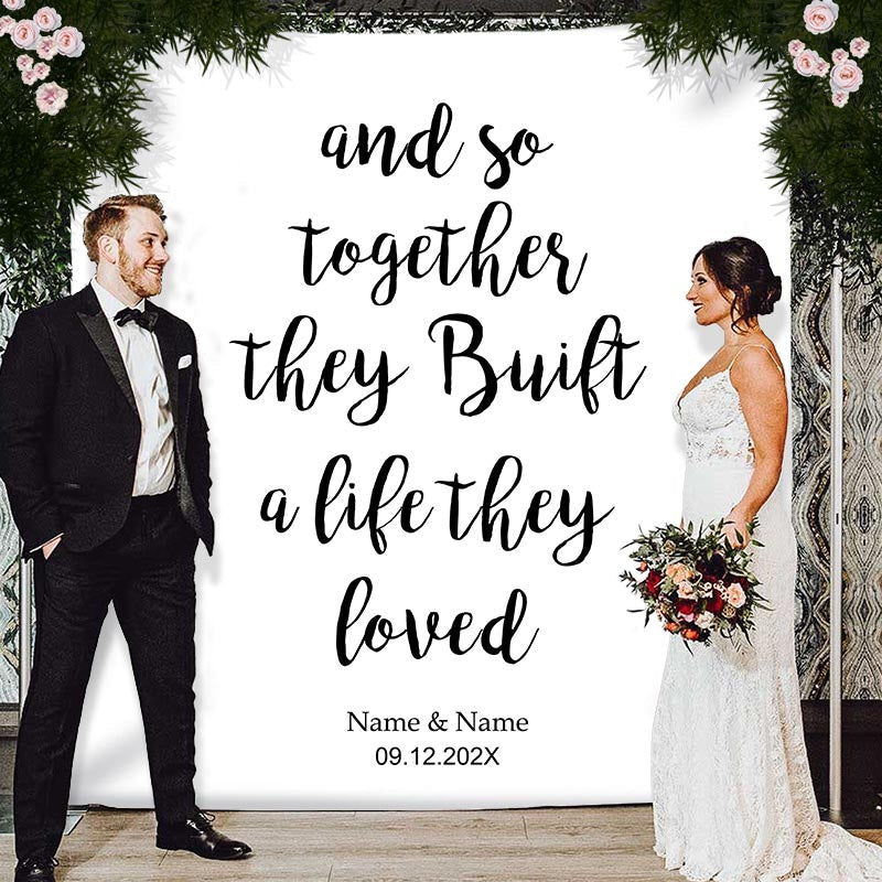 Lofaris Personalized White Built Life They Loved Wedding Backdrop