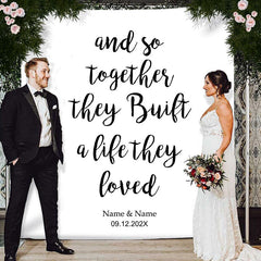 Lofaris Personalized White Built Life They Loved Wedding Backdrop