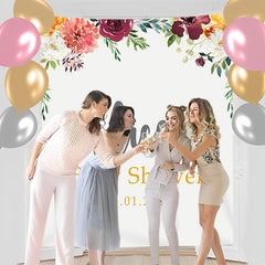 Lofaris Personalized White Floral Baby Shower Girl Backdrop