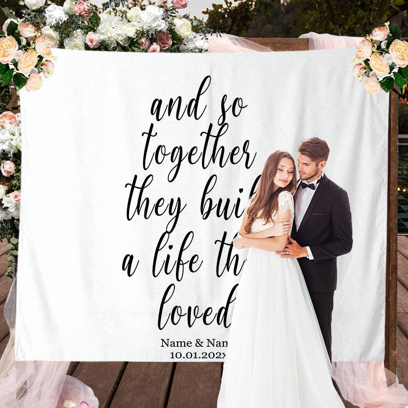 Lofaris Personalized White Wedding Backdrop Tapestry Banner Gift