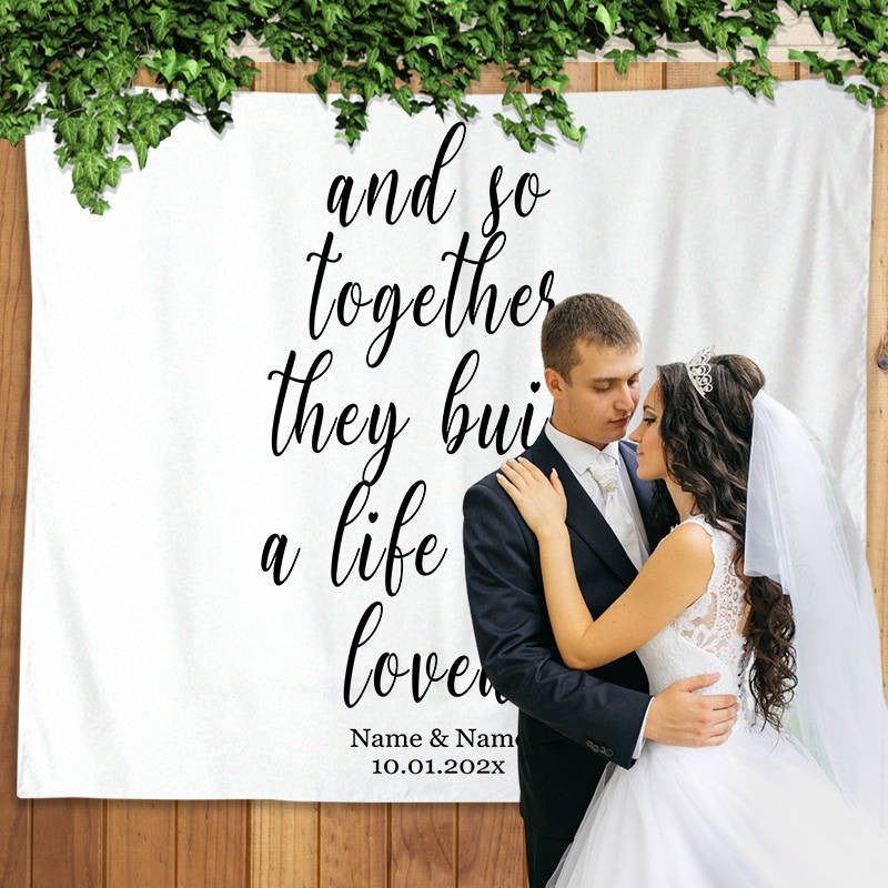Lofaris Personalized White Wedding Backdrop Tapestry Banner Gift