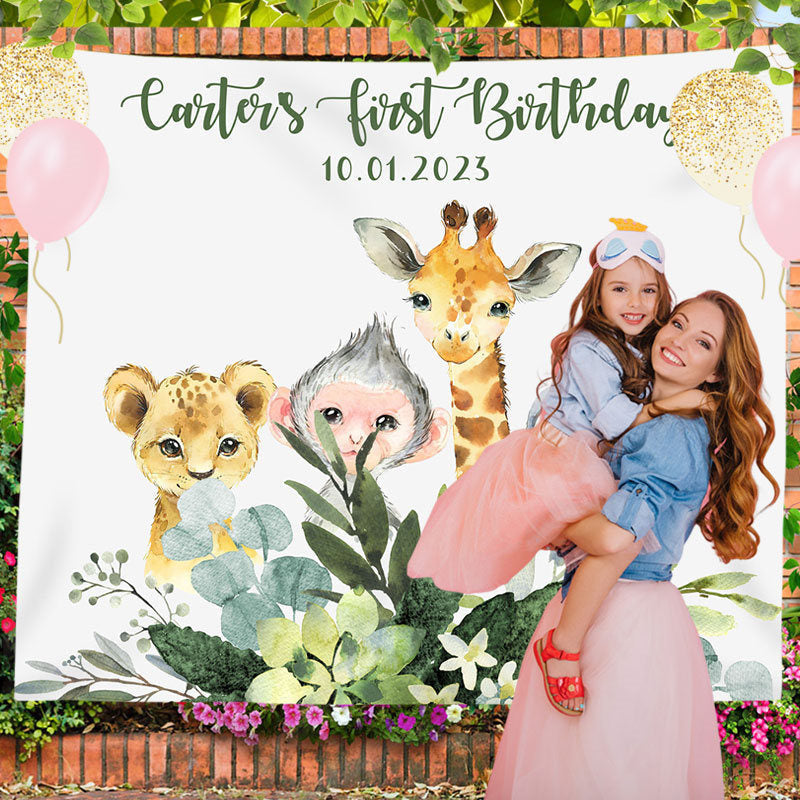 Lofaris Personalized Wild One Safari Birthday Backdrop Banner