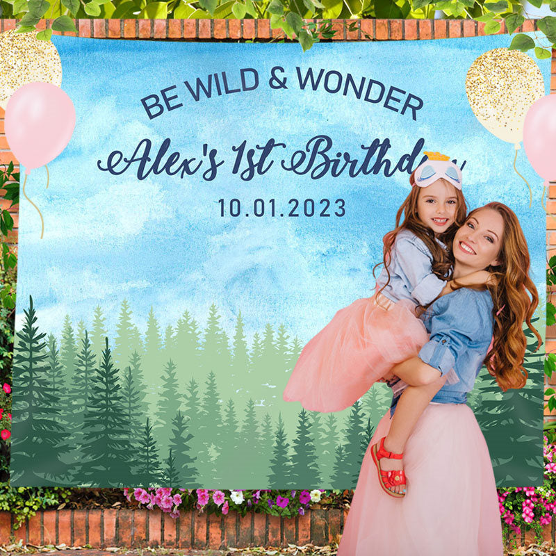Lofaris Personalized Wild Wonder Birthday Backdrop Banner