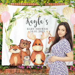 Lofaris Personalized Woodland Animals Flowers Baby Shower Backdrop