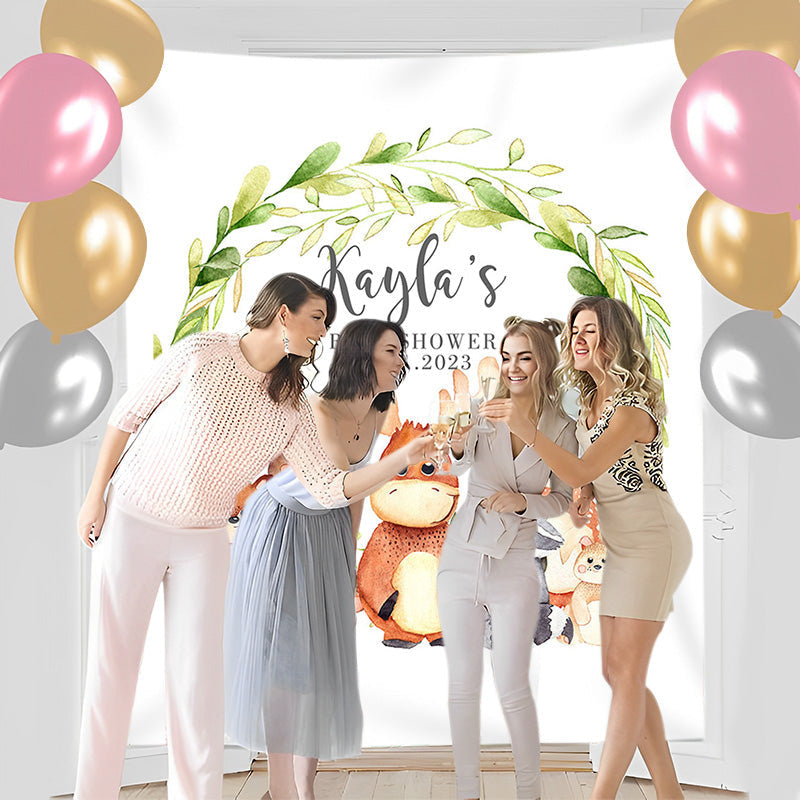 Lofaris Personalized Woodland Animals Flowers Baby Shower Backdrop
