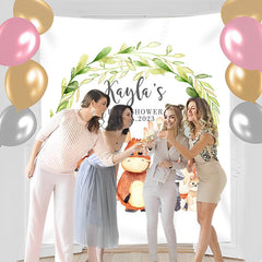 Lofaris Personalized Woodland Animals Flowers Baby Shower Backdrop