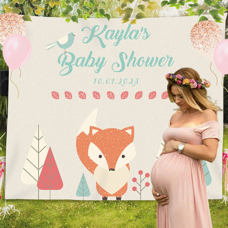 Lofaris Personalized Woodland Baby Shower Backdrop with Animals