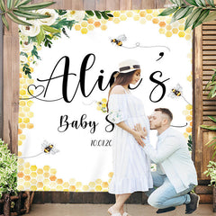 Lofaris Personalized Yellow Floral Bee Baby Shower Backdrop