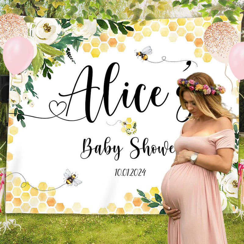 Lofaris Personalized Yellow Floral Bee Baby Shower Backdrop