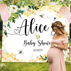 Lofaris Personalized Yellow Floral Bee Baby Shower Backdrop