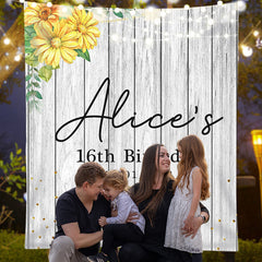 Lofaris Personalized Yellow Floral Wooden Birthday Backdrop