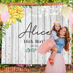 Lofaris Personalized Yellow Floral Wooden Birthday Backdrop