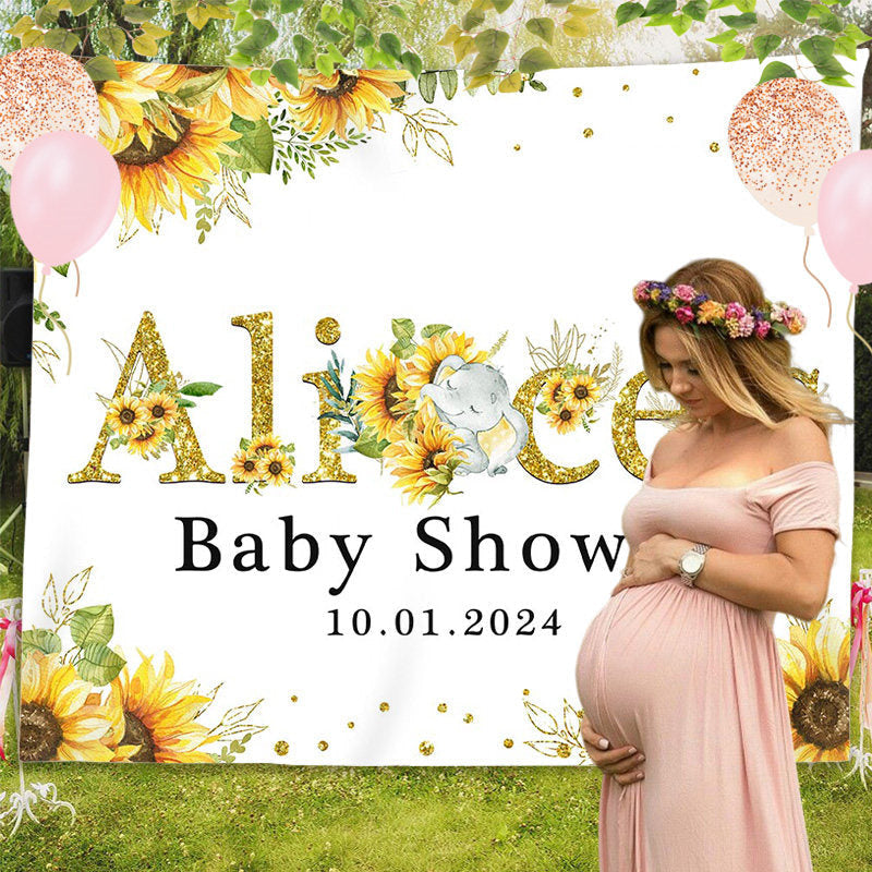 Lofaris Personalized Yellow Sunflower Baby Shower Backdrop