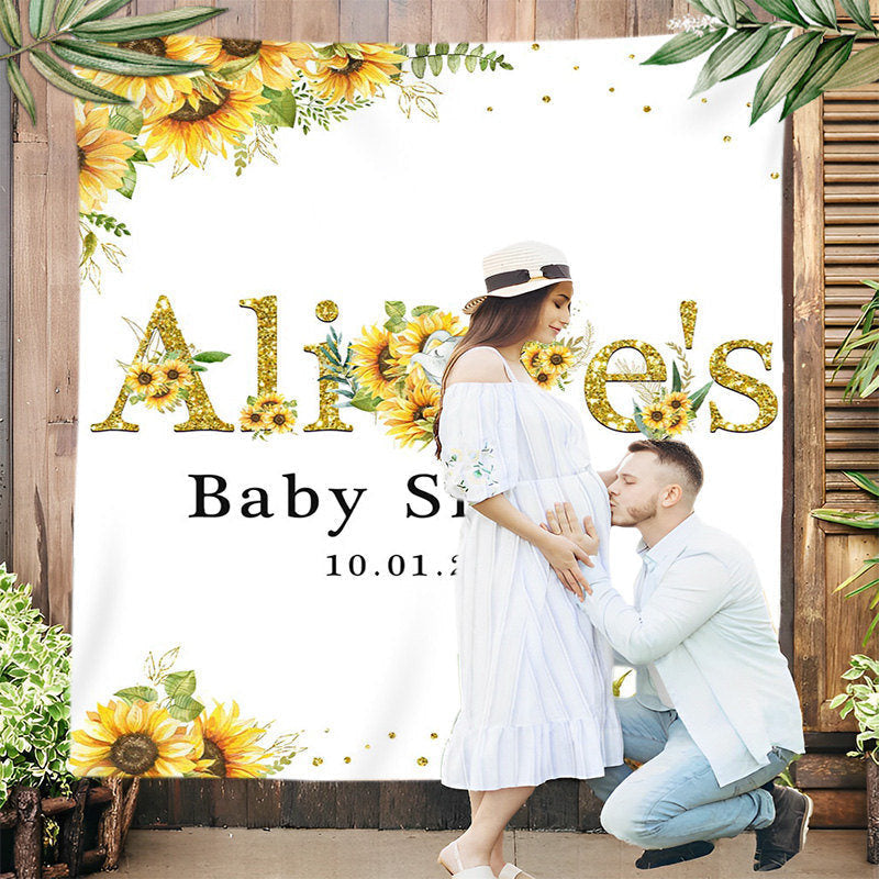 Lofaris Personalized Yellow Sunflower Baby Shower Backdrop