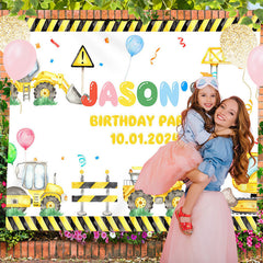 Lofaris Personalized Yellow Toy Truck Boy Birthday Backdrop