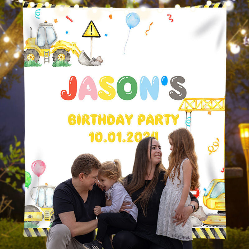 Lofaris Personalized Yellow Toy Truck Boy Birthday Backdrop