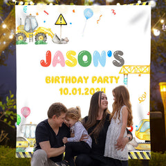 Lofaris Personalized Yellow Toy Truck Boy Birthday Backdrop