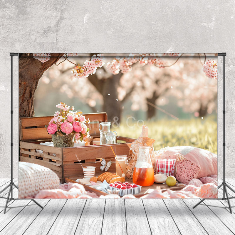 Lofaris Picnic Floral Grass Bokeh Spring Photo Backdrops