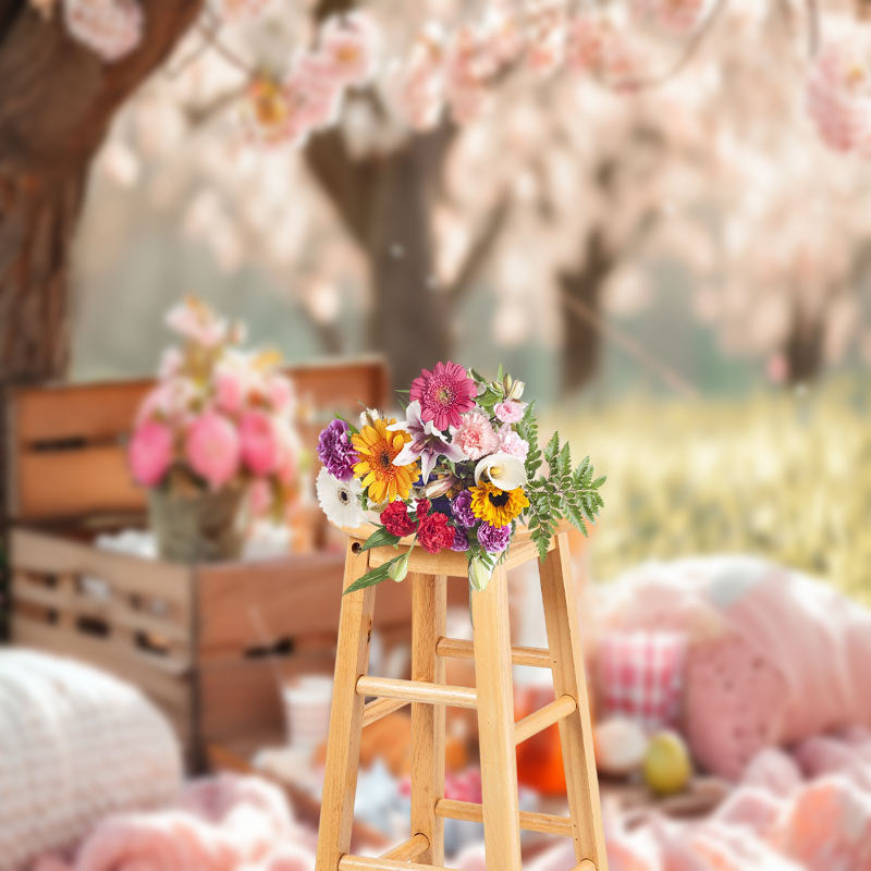 Lofaris Picnic Floral Grass Bokeh Spring Photo Backdrops