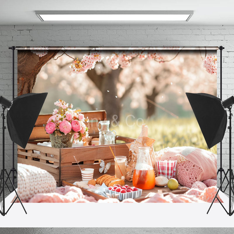 Lofaris Picnic Floral Grass Bokeh Spring Photo Backdrops