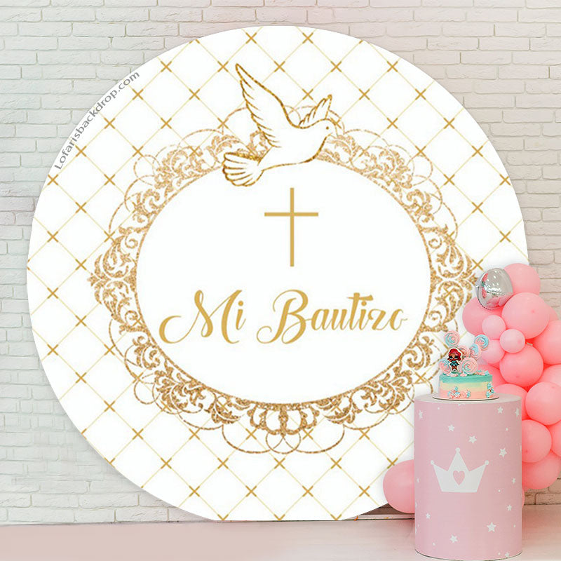 Lofaris Pigeon White Gold Baptism Round Backdrop Cover