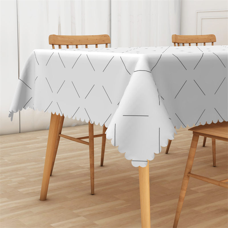 Lofaris Pin Line White Rhombus Plaid Voguish Tablecloth
