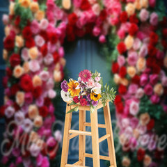 Lofaris Pind Red Rose Green Leaves Blue Door Photo Backdrop