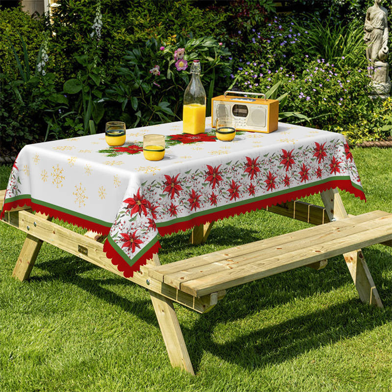 Lofaris Pine Branches Red Poinsettia Christmas Tablecloth