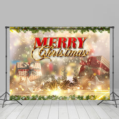 Lofaris Pine Cone Green Red Merry Bokeh Christmas Backdrop