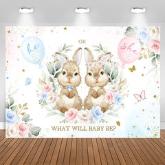 Lofaris Pink And Blue Bunny Floral Baby Shower Backdrop