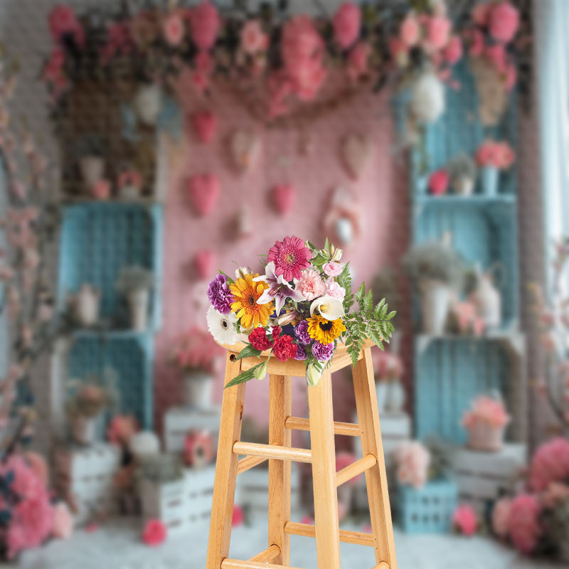 Lofaris Pink And Blue Wall Love Hearts Valentine¡¯s Day Backdrop