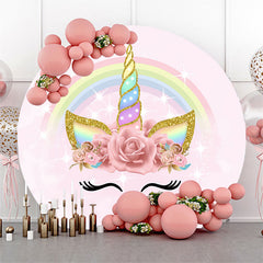 Lofaris Pink And Gold Glitter Round Birthday Party Backdorp Kit