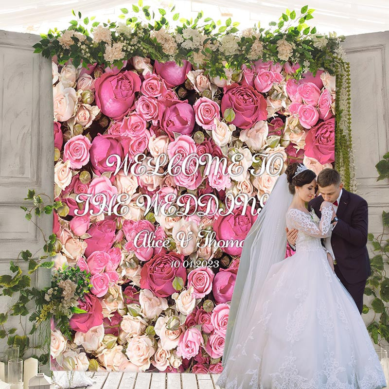 Lofaris Pink and Red Floral Wall Wedding Bridal Shower Backdrop