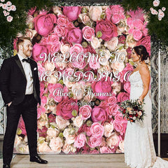 Lofaris Pink and Red Floral Wall Wedding Bridal Shower Backdrop