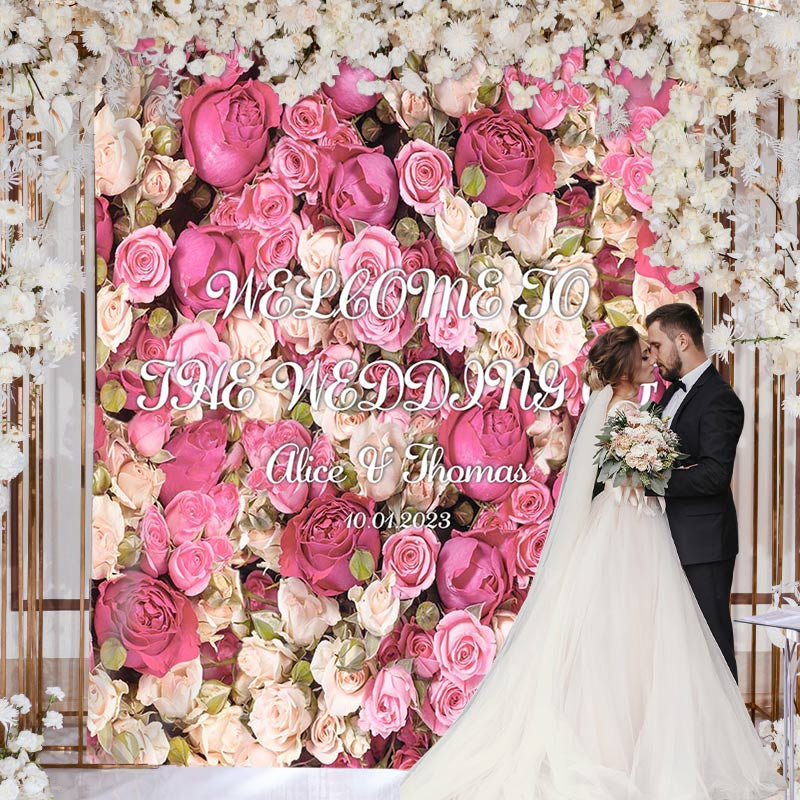 Lofaris Pink and Red Floral Wall Wedding Bridal Shower Backdrop