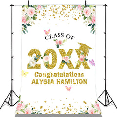 Lofaris Pink And White Floral Glitter Class Of 2022 Backdrop