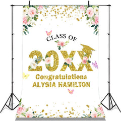 Lofaris Pink And White Floral Glitter Class Of 2022 Backdrop